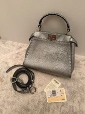 FENDI Pikaboo Small 2-Way Handbag Shoulder Bag Silver #QYDBA4