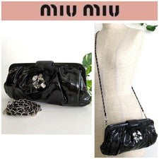 Good condition Miu Miu Bijou 2way enamel bag opening crack bag bag black