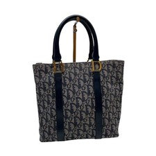 Dior Trotter Canvas x Leather Handbag Tote Navy #QYG472