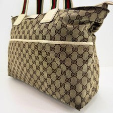GUCCI Sherry Line GG Canvas Handbag Brown Leather Trim W44 H30 D12cm Fro #QYK5S9