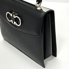 Ferragamo handbag, double Gancini design, black, silver hardware. #QY97XR