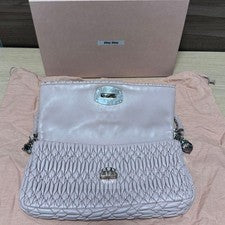 MIU MIU Pink Quilted Flap Handbag Crystal Stone Handle #QY6A8P