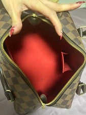 LOUIS VUITTON Damier Brown Leather Handbag Gold Zipper #QYL9DK