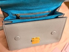 MIU MIU Madras Bicolor Handbag (Blue & Gray) Leather #QYJYHI