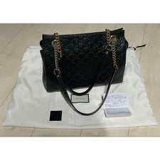 GUCCI Guccissima Tote Bag Chain Shoulder Bag Leather #QY1AWM