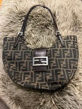 Fendi handbag, Zucca pattern, Mamma Bucket, half-moon design, brown. #QY4Q2X