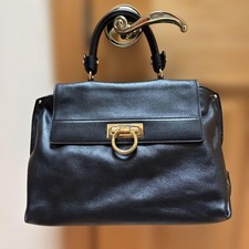 Salvatore Ferragamo black leather handbag with gold hardware #QYHE4N
