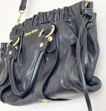 Miu Miu Black Vitello Lux Leather Tote
