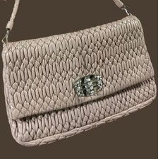 MIU MIU Matelasse Nappa Crystal Buckle Clutch Handbag Beige #QY9GKL
