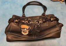 COACH Black Leather Braided Handle Handbag Zip Pocket #QYJ488