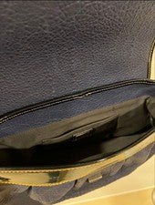 FENDI Dark Gray Leather Handbag Buckle Chain Strap #QY2LPR