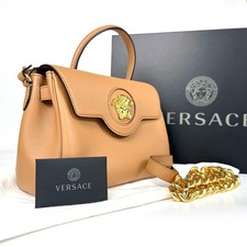Versace La Medusa 2-way handbag, genuine leather, camel color. #QY9P1M
