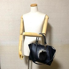 FENDI 2-way Leather Handbag Trois Jours Black #QYHT1M