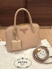 PRADA Monochrome Saffiano Leather Pink Beige Bag #QYAASQ