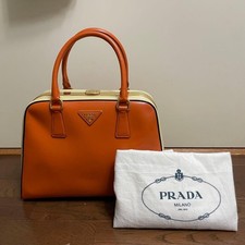 PRADA Saffiano Leather Triangle Tag Handbag Orange #QYAXTN