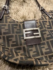 Fendi handbag, Zucca pattern, Mamma Bucket, half-moon design, brown. #QY4Q2X