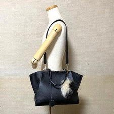 FENDI 2-way Leather Handbag Trois Jours Black #QYHT1M