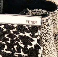 FENDI Tujours 2-Way Haircalf Handbag Black White Animal Print #QY6GWA