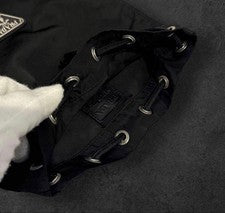 PRADA Nylon Drawstring Bag with Triangle Logo, Black #QY7QXN