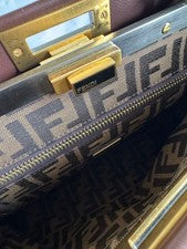 FENDI Peekaboo Medium Leather Handbag Brown Shoulder Strap W34cm 500K JP #QY7QVU