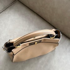 FENDI Peekaboo Regular Beige Smooth Calf Shoulder Bag #QYBDH6