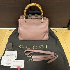 GUCCI Bamboo 2-Way 50th Anniversary Flora Print Leather Bag #QYH6ER