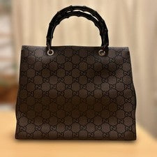 GUCCI handbag, GG nylon, bamboo, brown. #QYINEX