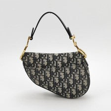 CHRISTIAN DIOR Trotter Saddle Bag Navy Canvas Strap #QY1JDD