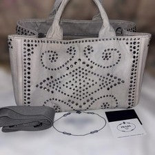 PRADA Prada Canapa Studded Handbag, Gray #QY1J2M