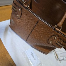 Max Mara Brown Ostrich-Embossed Leather Handbag Gold HW Large Dustbag #QY85DW