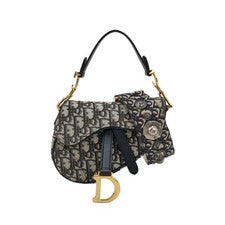 CHRISTIAN DIOR Trotter Saddle Bag Navy Canvas Strap #QY1JDD