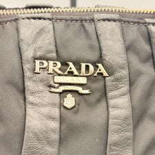 PRADA Crimson Stripe Gathered Nylon Leather Trim Handbag #QYH6CY