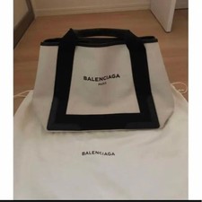 BALENCIAGA Canvas Tote Bag White Black Pouch Hawaii Purchase #QYHE3K