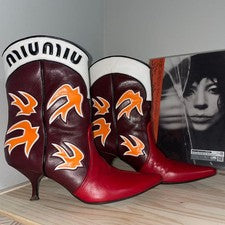 MIU MIU Leather Western Boots Pointed Toe
