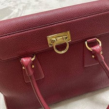 Burgundy leather handbag with gold hardware #QY6154