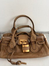 CHLO? Paddington beige leather handbag with lock Women #QY60QN