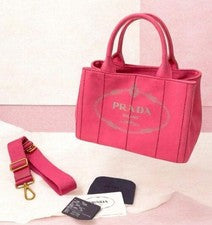 PRADA Canapa handbag with shoulder strap (2-way) Pink Canvas #QYETFJ