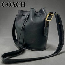 OLD COACH USA-made Black Leather Bucket Shoulder Bag with Drawstring #QYKT4W