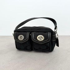 COACH Signature Black Mini Satchel Double Turnlock Bag #QYI9VY
