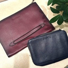 SALVATORE FERRAGAMO Leather Clutch Set Bordeaux Navy Embossed #QYIV7H