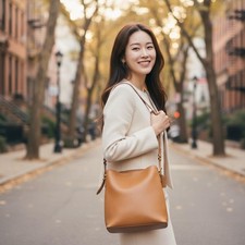 OLD COACH Leather Shoulder Bag, Camel, USA #QYCG24