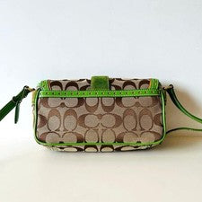 Old Coach Shoulder Bag, Brown and Green Signature Suede #QY3GDN