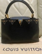 LOUIS VUITTON Capucines PM Black Leather 2WAY Handbag Japanese #QYIWS4
