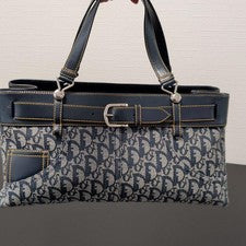 DIOR logo pattern handbag, navy and gray. Leather Women #QYAQQY