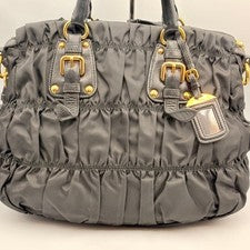 PRADA Nappa Gaufrette Tessuto 2-Way Handbag, Gathered, Black, Classic #QY98W6