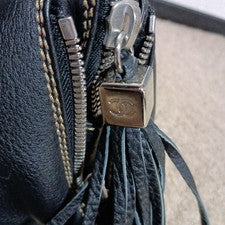CHANEL Black Leather Fringe Tote Bag Boston #QY9WQX