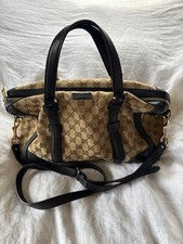GUCCI GG Canvas 2-way Handbag Leather Black #QYGBXG