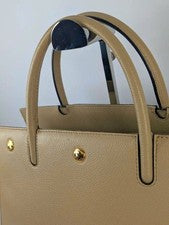 BURBERRY Beige Leather Handbag Gold HW Double Handle Classic #QY31W3