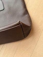 BVLGARI Dark Brown Leather Handbag Ring Detail Large Tote #QYL0HU