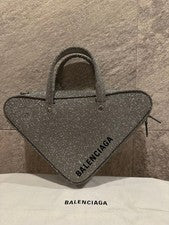 BALENCIAGA Silver Glitter 2-Way Triangle Shoulder Handbag #QYIGFU